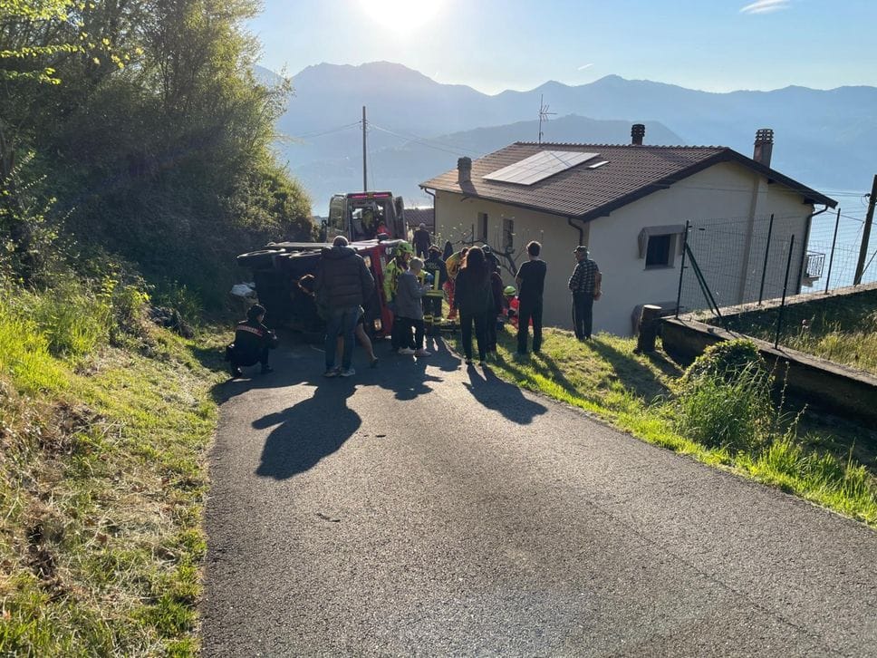 Si ribalta con il suo furgone, a Tavernola soccorso con l’elicottero