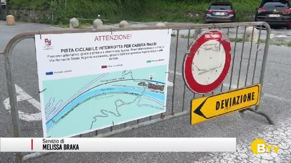 San Pellegrino Terme, dopo lo smottamento la ciclovia della valle Brembana rimane chiusa