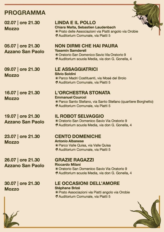 Cinema all’aperto nei parchi di Mozzo: cinque film gratuiti nei giovedì di luglio