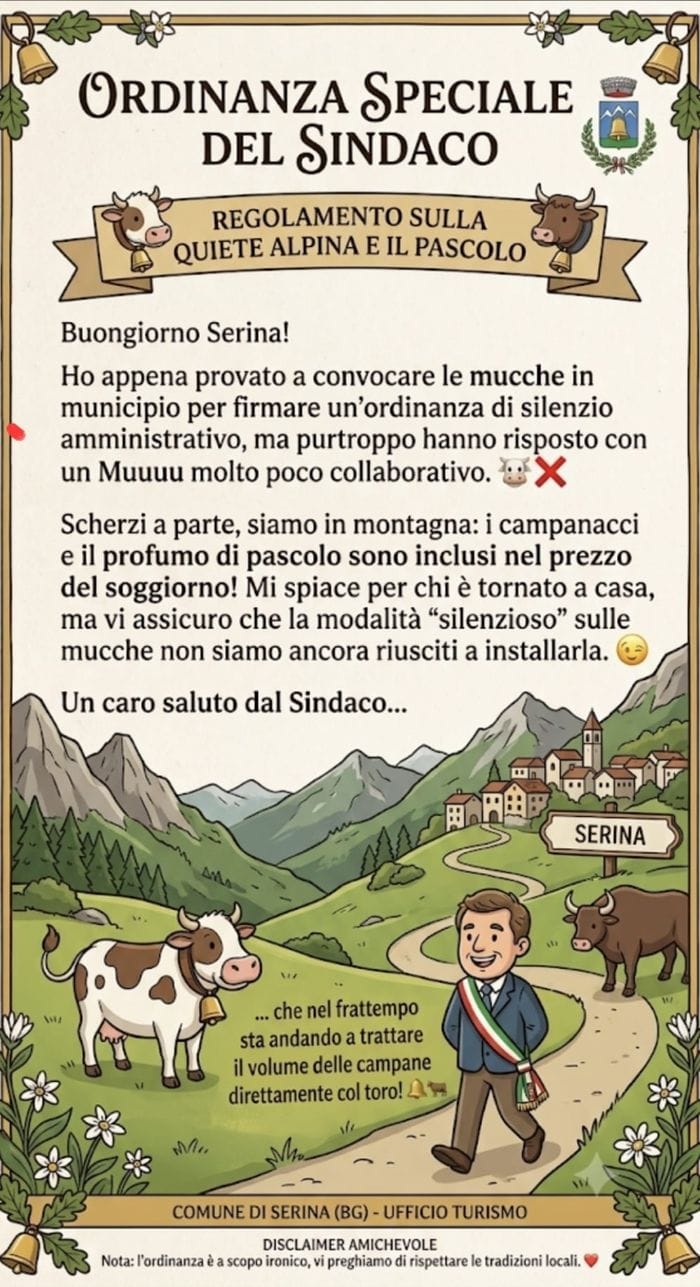 «A Serina impossibile riposare per i campanacci delle mucche». Il sindaco: «Sono storia e cultura»