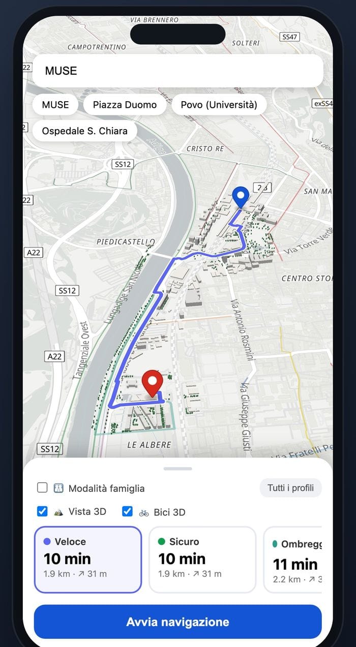 Andar per bici sulle strade di Trento. È bergamasca l’app che offre consigli 