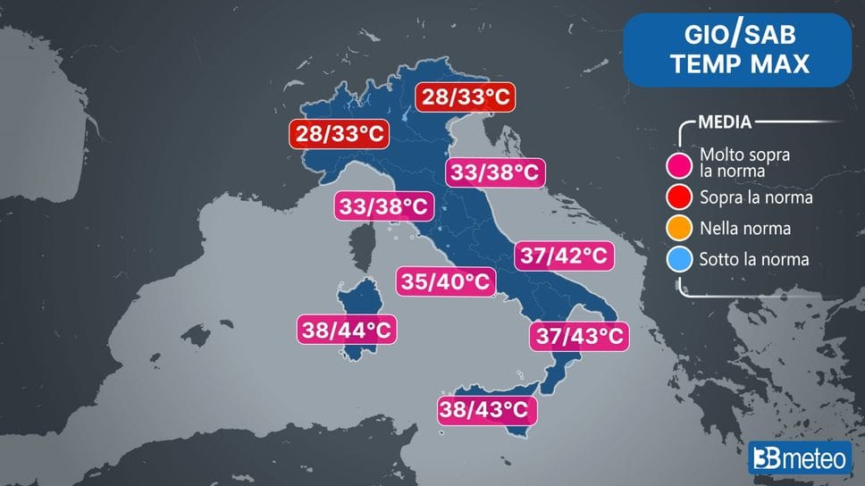 Meteo, Italia divisa in due: caldo estremo al Sud e temporali al Nord