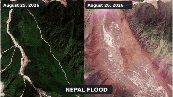 Nepal-Tibet, l'alluvione ripresa dai satelliti di Copernicus 