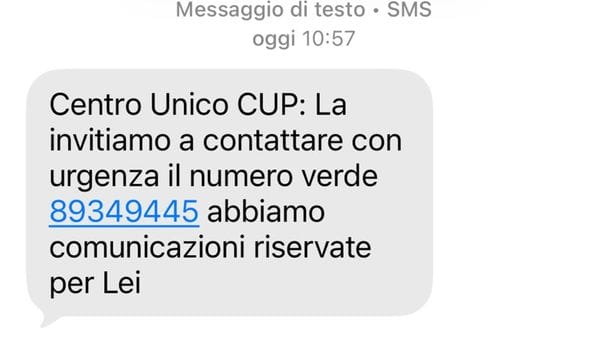 «Chiamate con urgenza questo numero», torna la truffa del finto Cup via messaggio